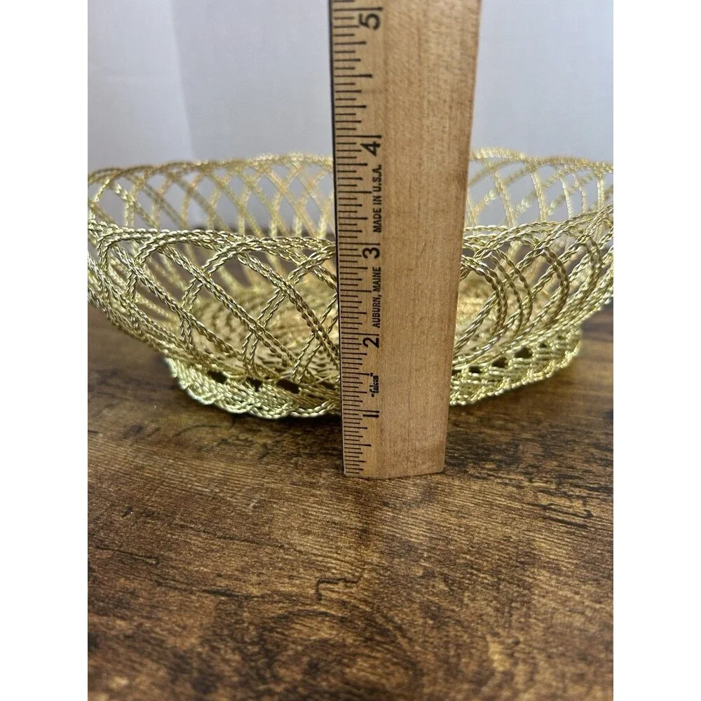 Studio Nova Golden Classic Twist Wire Oval Basket Gold Tone Fruit Bowl Decor